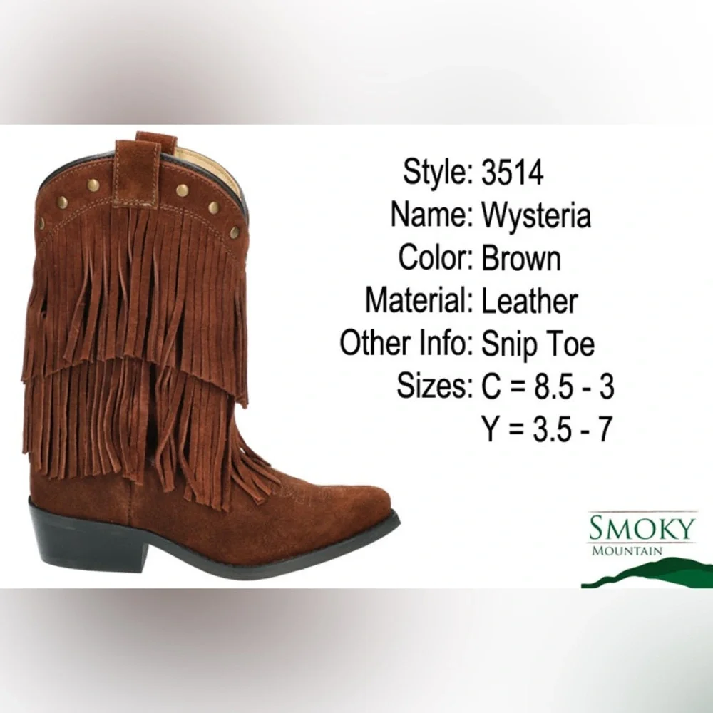 NWOB Smoky Mountain Girls Double Fringe Suede Cowboy Boots, size 1